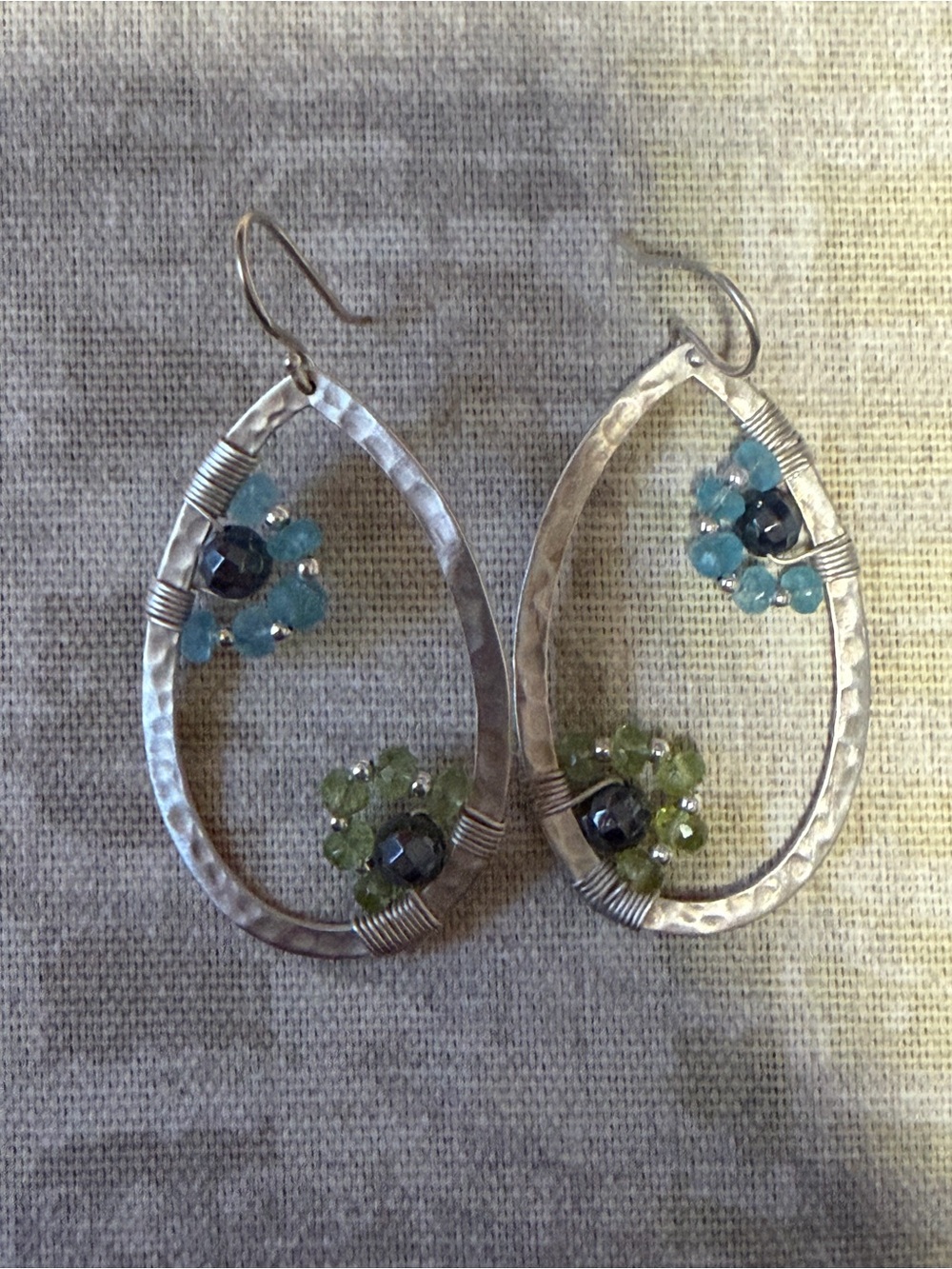 retired Silpada- Sterling Silver Teardrop Earrings with Blue and Green Gem